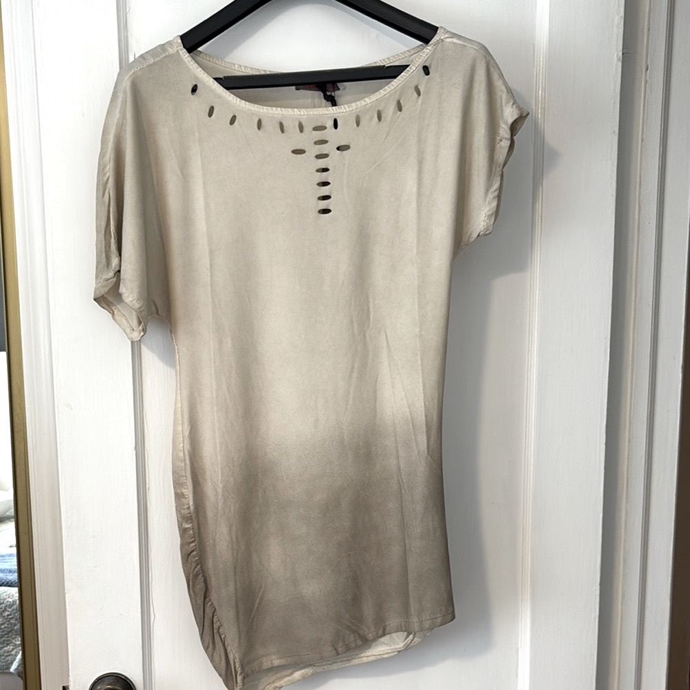 Short dress ,Sexy Women, uneven  v cream/gray, Made in Italy